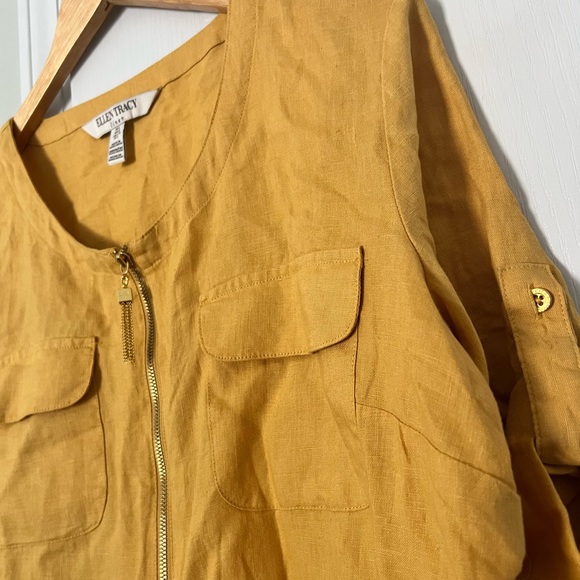 Ellen Tracy | yellow linen blouse - L - Picture 3 of 8